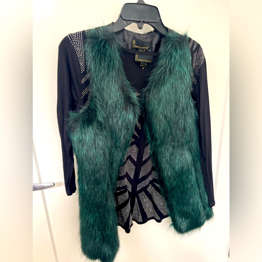 faux leather and fur vest fits M and S also